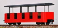 Öppen personvagn röd Slottsträdgårdsbanan i Karlsruhe H0e