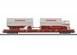 Flakvagn Saadkms 690 DB & fjärrstyrd lastbil & trailer H0 AC