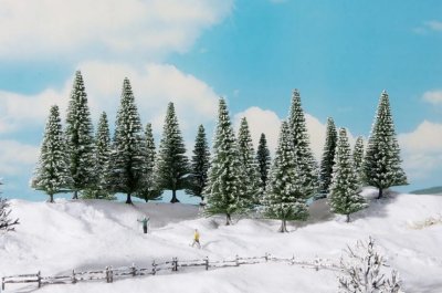 Granar med Snö 16 st 10 - 14 cm H0 och TT