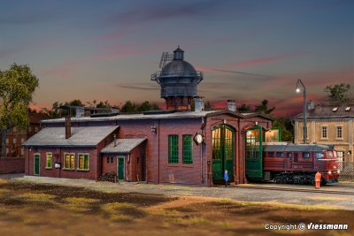 LOKSTALL med dörrstängar mekanism för 2 LOK H0