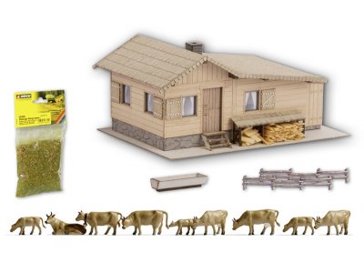 63616 Temasats Alpstuga med Kor, Staket och strömaterial, Skala N