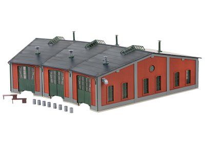Lokstall 3-dörrars Laserskuren byggsats H0